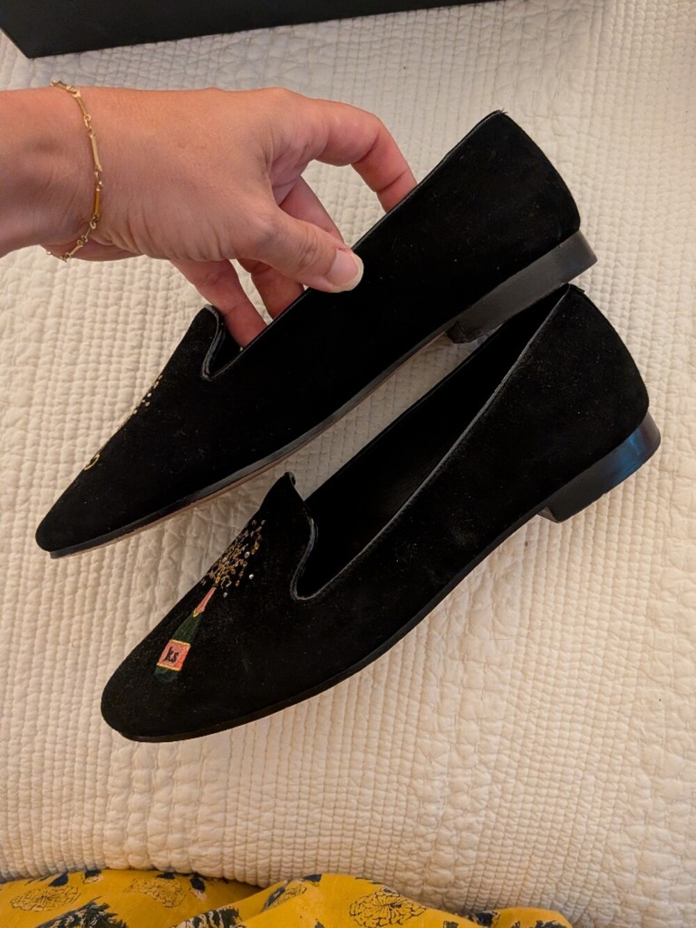 kate spade black velvet suede embroidered lounge fizzy loafers 8.5 - Picture 5 of 9